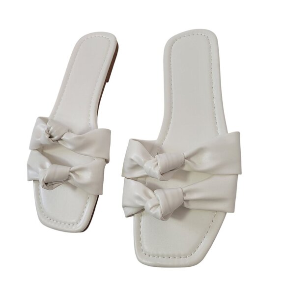 Women's Knot Design Double Strap Slide Sandals Square Open Toe Flats Size 8.5 - Picture 2 of 7